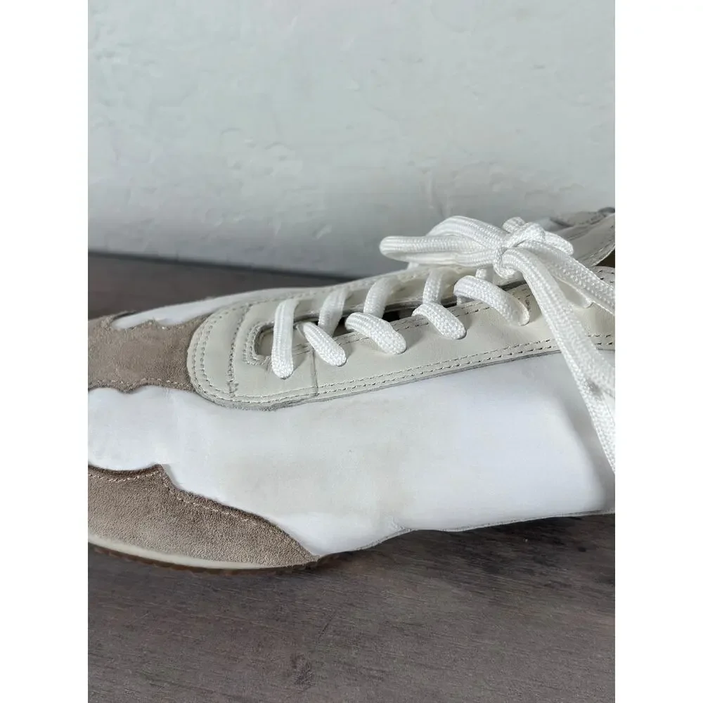 Tory Burch Bicolor Mixed Calf Leather Nylon Trainer Sneakers White Ivory Wms 9.5